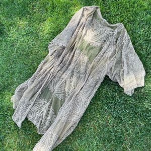 One size army green lace cover up. Perfect for summer and the beach!